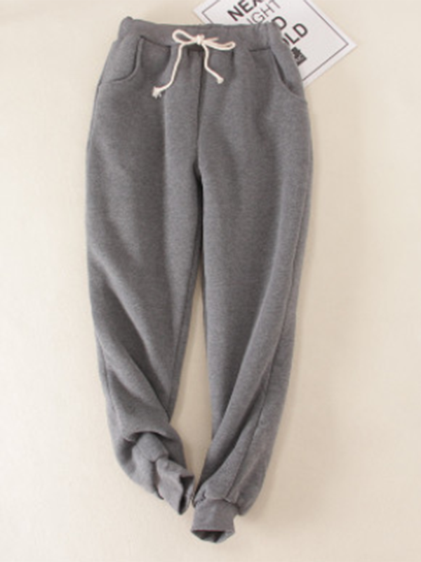 Solid Fleeced Cotton Pants