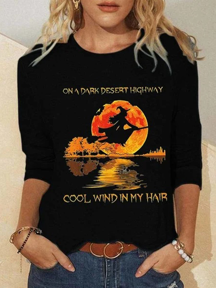 Casual Halloween Round Neck Long Sleeve T-shirt