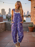 Women's  Bee Art Print Casual Cotton Wide Leg Jumpsuit