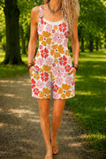 Women’s White Colorful Flower Print Casual Cotton Wide Leg Romper