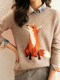 Round Neck Soft Winsome Fox Long Sleeve Sweater