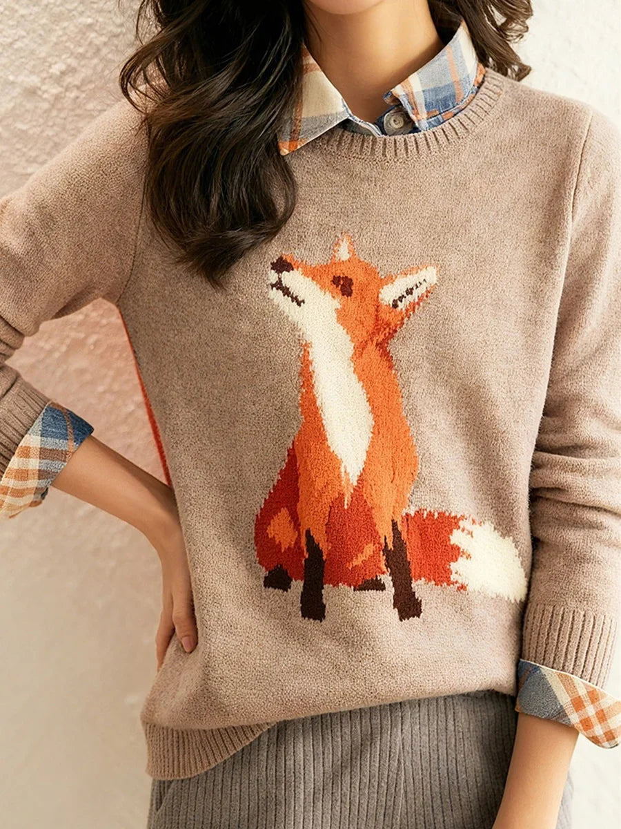 Round Neck Soft Winsome Fox Long Sleeve Sweater