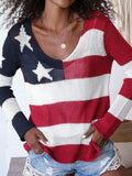 Flag Casual Graphic Tops V Neck Long Sleeve Sweater