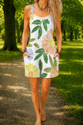 Women’s White Green Leaf Print Casual Cotton Wide Leg Romper