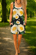 Women’s Black Daisy Floral Print Casual Cotton Wide Leg Romper