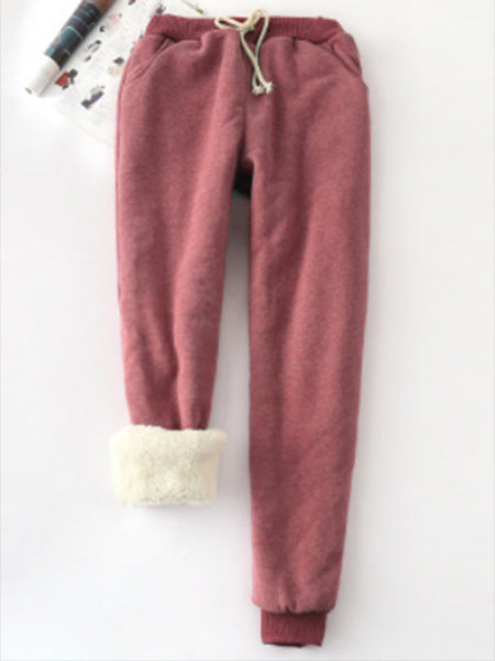 Solid Fleeced Cotton Pants