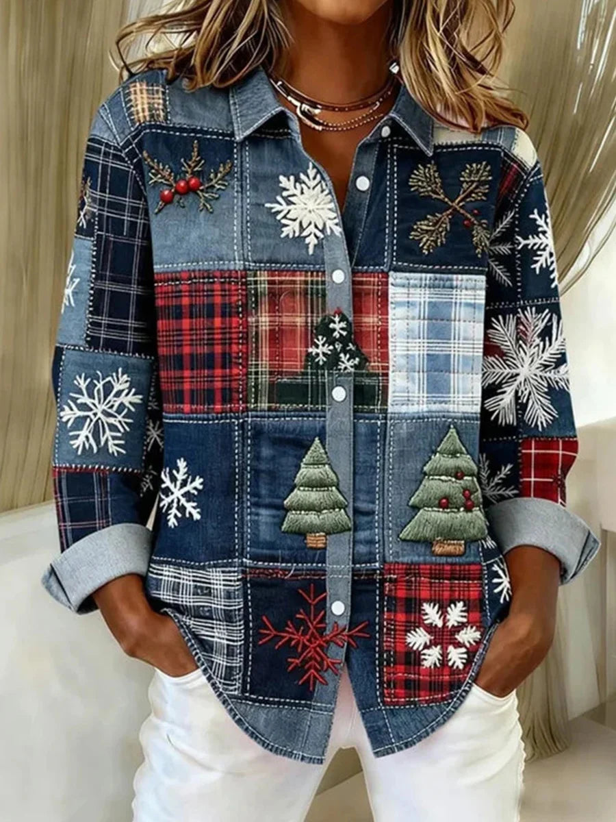 Casual Christmas Long Sleeve Blouse