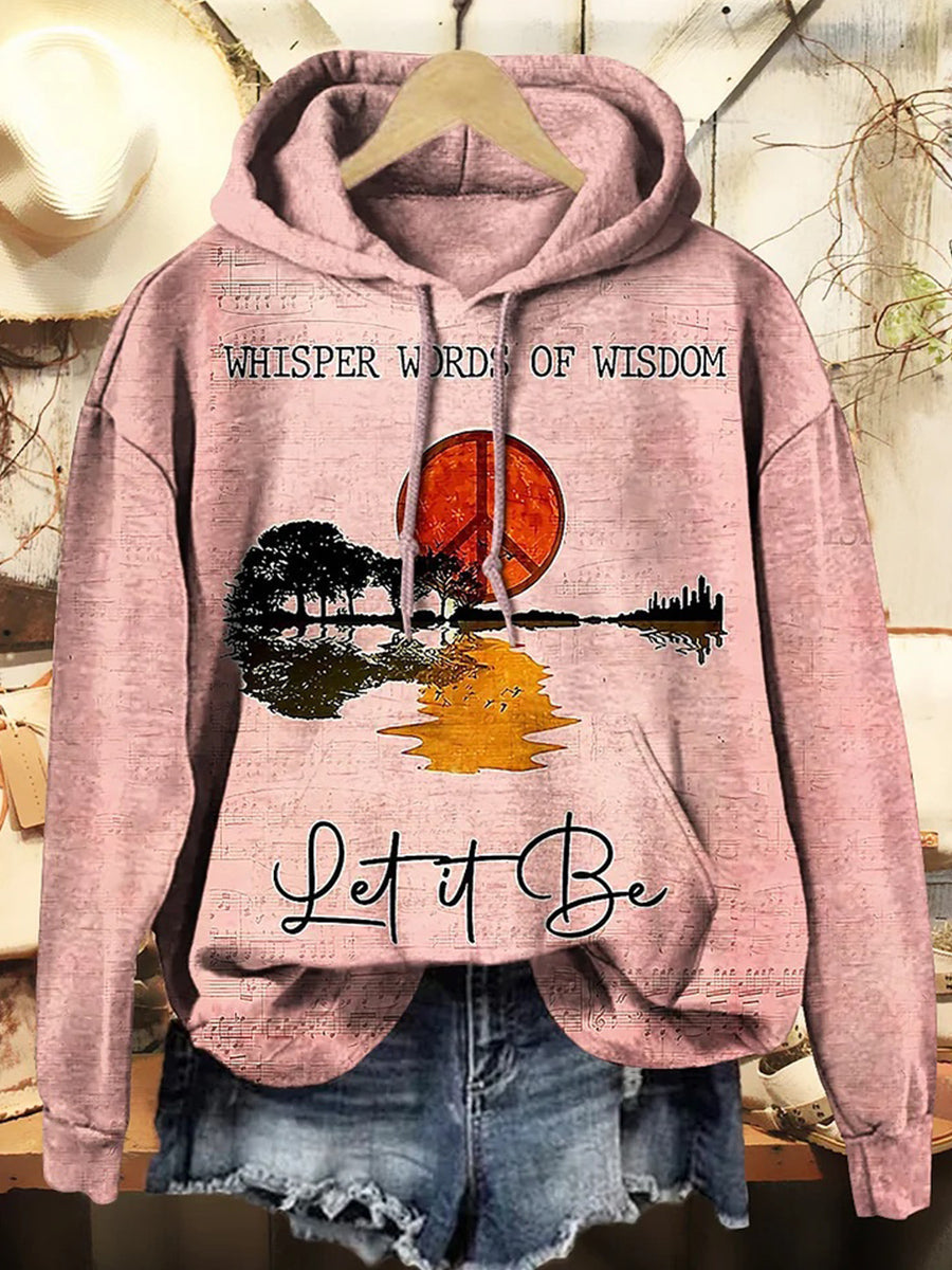 Women's Hippie Whisper Words Of Wisdom Print Casual Hooded Sweatshirt