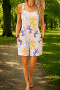 Women’s White Lavender Floral Print Casual Cotton Wide Leg Romper