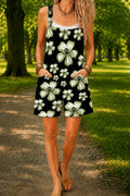 Women’s Elegant White Flower Print Casual Cotton Wide Leg Romper