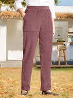 Women's Solid Color Elastic Waist Casual Corduroy Straight Leg Pants