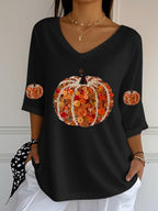 Women's Autumn Printed Casual V-Neck 3/4 Sleeve Top