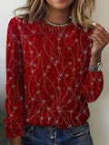 Red Casual Round Neck Printed Long Sleeve Blouse