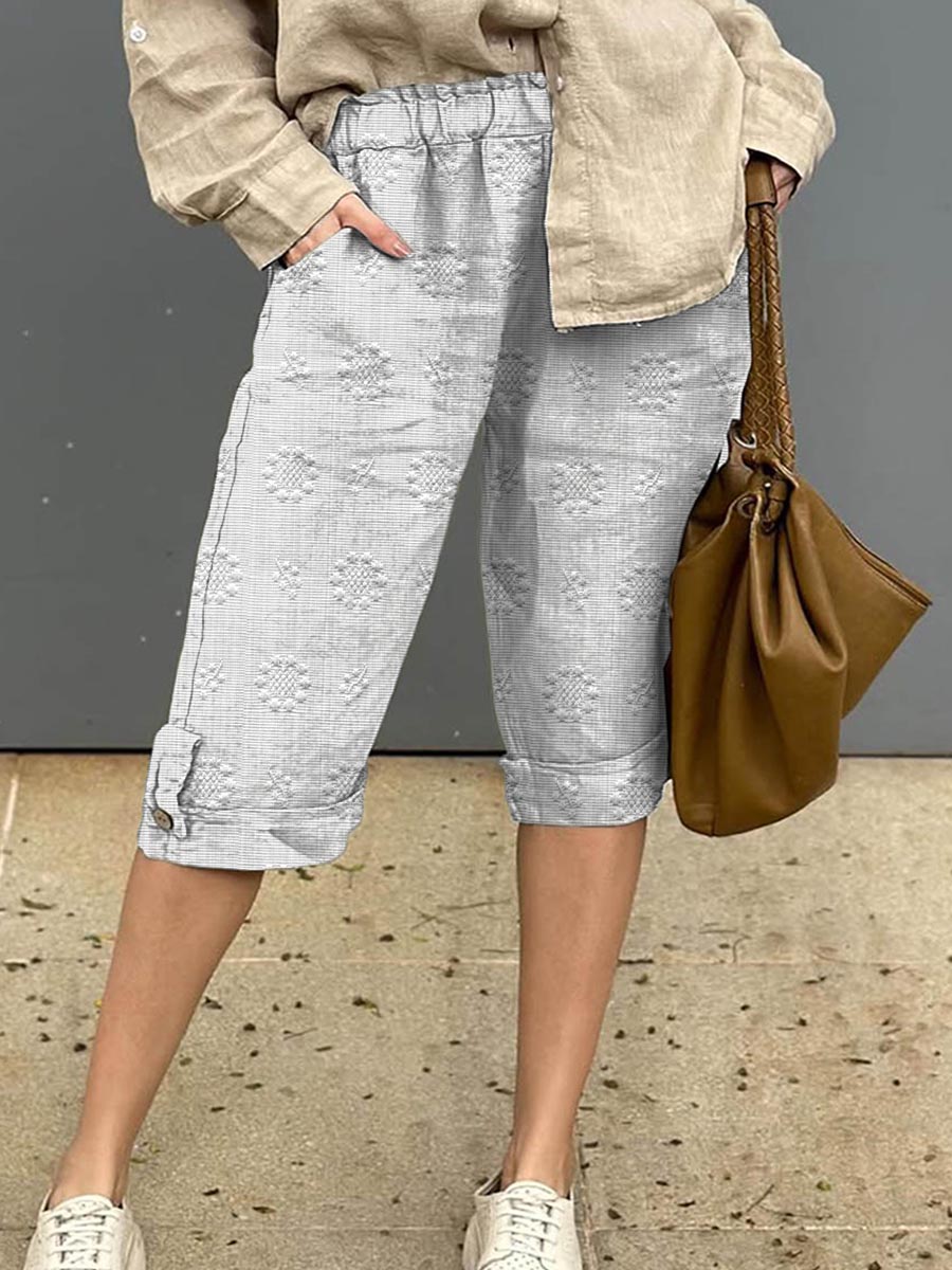 Women's Vintage Floral Pattern Art Printed Cotton And Linen Casual Pants