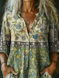 Vintage Floral Print Long Sleeve Blouse