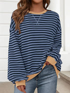 Casual Crew Neck Long Sleeve Striped Sweatshirt