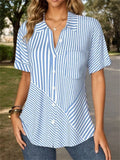 Casual Striped Short Sleeve Blouse