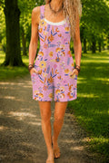 Women’s Purple Botanical Floral Print Casual Cotton Wide Leg Romper