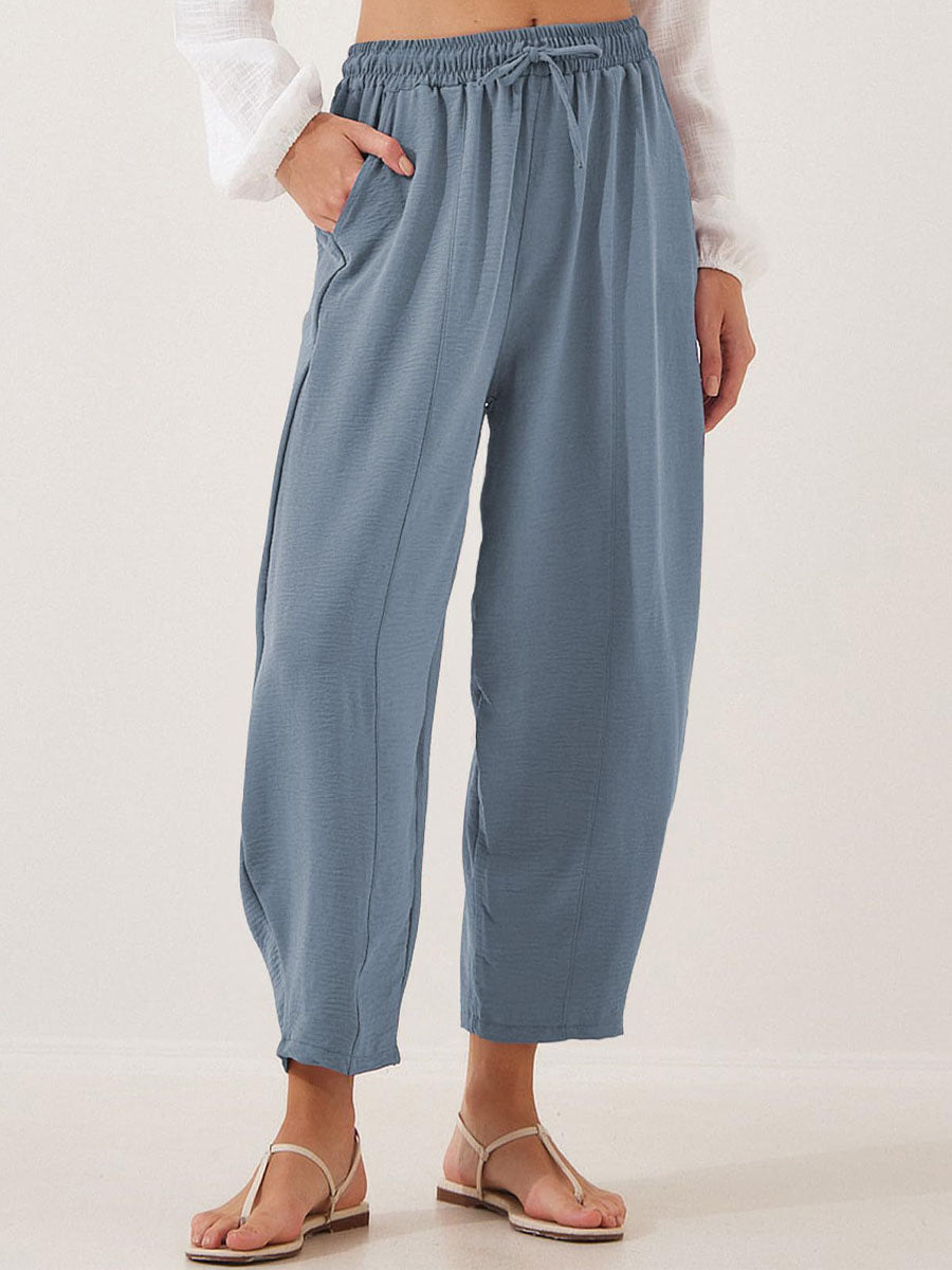 Women's Stylish High-waisted Loose Solid Color Casual Pockets Pants