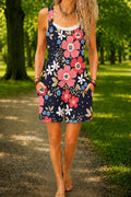 Women’s Navy Coral Floral Print Casual Cotton Wide Leg Romper
