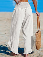 Women's High-Waist Pleated Irregular Hem Cotton And Linen Loose Casual Pants