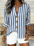 Casual Striped 3/4 Sleeve Blouse