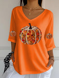 Women's Autumn Printed Casual V-Neck 3/4 Sleeve Top