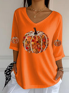 Women's Autumn Printed Casual V-Neck 3/4 Sleeve Top