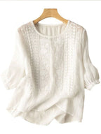 Women's Mid Sleeve Cotton And Linen Embroidery Blouse RB153