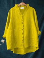 Women's Casual Cotton And Linen Ruffle Shirt RB146