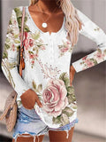 Flower Casual Round Neck Floral Printed Long Sleeve Blouse