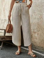 Women's Cotton And Linen Drawstring Nine-Quarter Casual Pants
