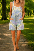 Women’s Lavender Pastel Cat Print Casual Cotton Wide Leg Romper
