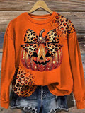 Women's Casual Retro Autumn Pumpkin Print Round Neck Long Sleeve Sweatshirt