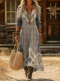 Vintage Casual V-neck Long Sleeve Dress