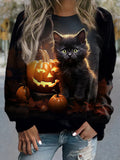 Black Halloween Pumpkin Round Neck Sweatshirt