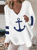 White Casual V Neck Printed Long Sleeve Sweatshirts