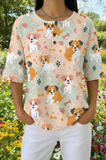 Womens Pastel Plaid Cartoon Dog Print Casual Shirt