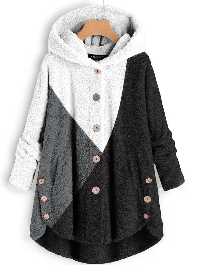 Multicolor Casual Color Block Loose Long Sleeve Coat