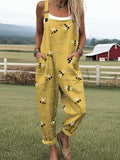 Women's Flying Bees Embroidery Pattern Casual  Wide Leg Jumpsuit