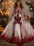 Gothic Skeleton Print Long Sleeve Maxi Dress