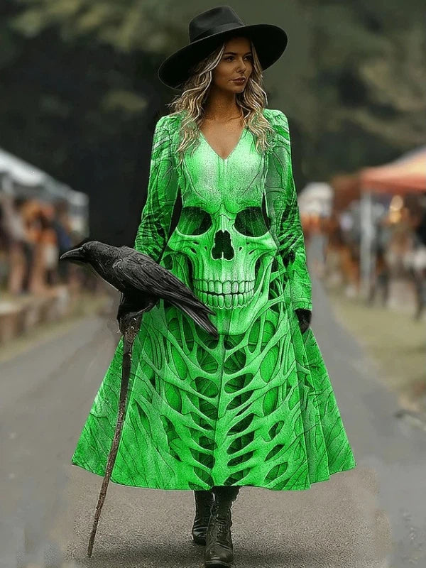 Skeleton Print Halloween Long Sleeve Dress