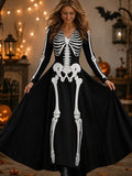 Spooky Skeleton Print Long Sleeve Maxi Dress