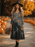 Spiderweb & Skull Print Gothic Maxi Dress