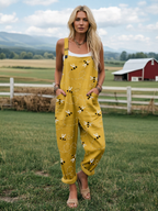 Women's Flying Bees Embroidery Pattern Casual  Wide Leg Jumpsuit