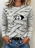 Halloween Mummy Boo Spider Print Casual Crew Neck Long Sleeve Shirt