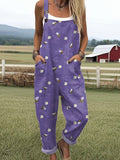 Women's  Bee Art Print Casual Cotton Wide Leg Jumpsuit