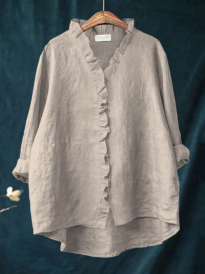 Women's Casual Cotton And Linen Ruffle Shirt RB146