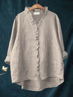 Women's Casual Cotton And Linen Ruffle Shirt RB146