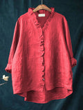 Women's Casual Cotton And Linen Ruffle Shirt RB146